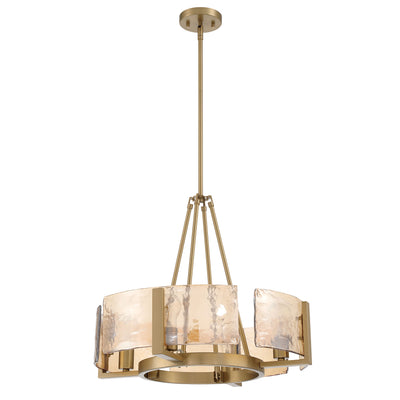 Aenon 4-Light Chandelier in Brushed Champagne Brass with Amber Water Glass - - Golden Lighting
