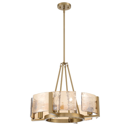 Aenon 4-Light Chandelier in Brushed Champagne Brass with Amber Water Glass - - Golden Lighting