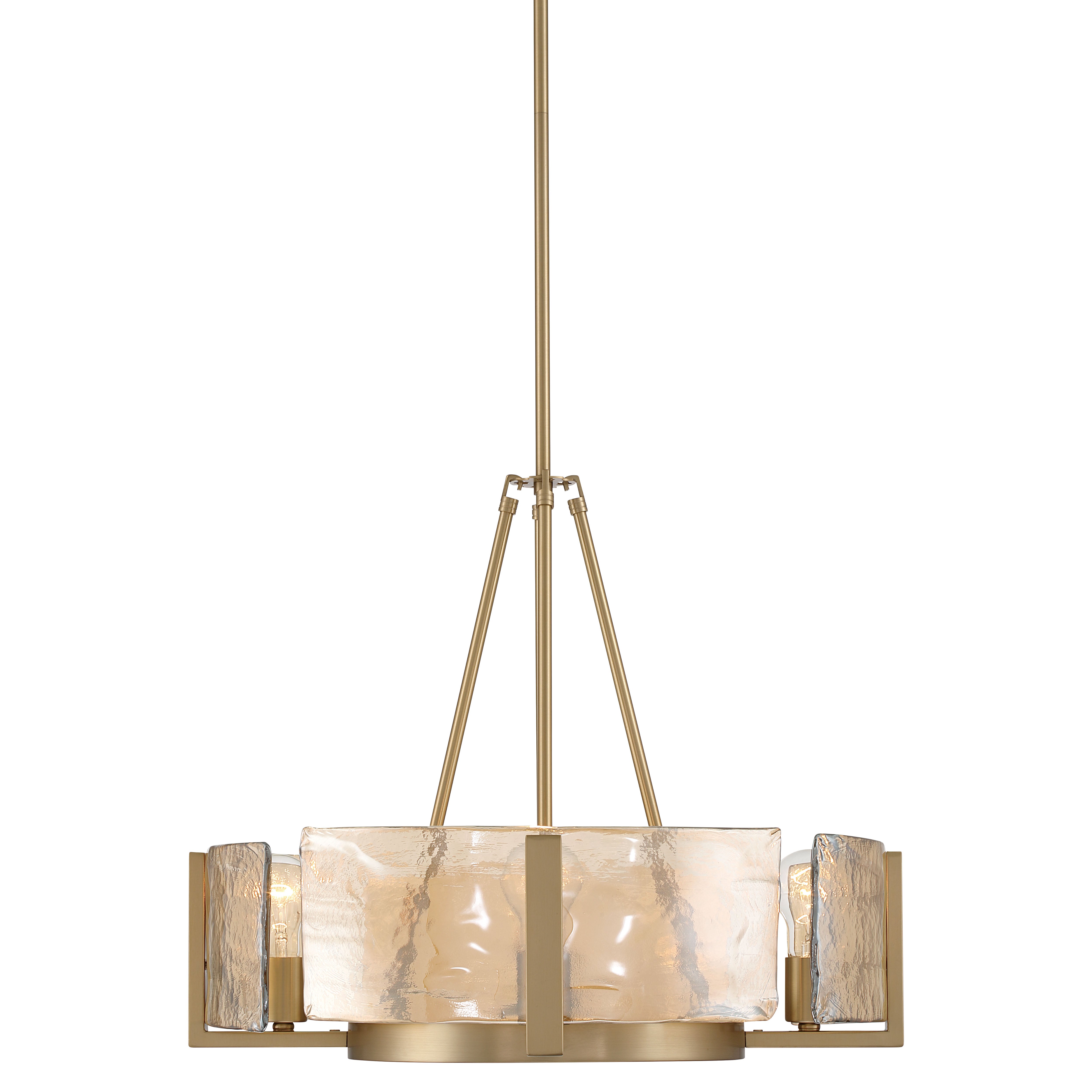 Aenon 4-Light Chandelier in Brushed Champagne Brass with Amber Water Glass - - Golden Lighting