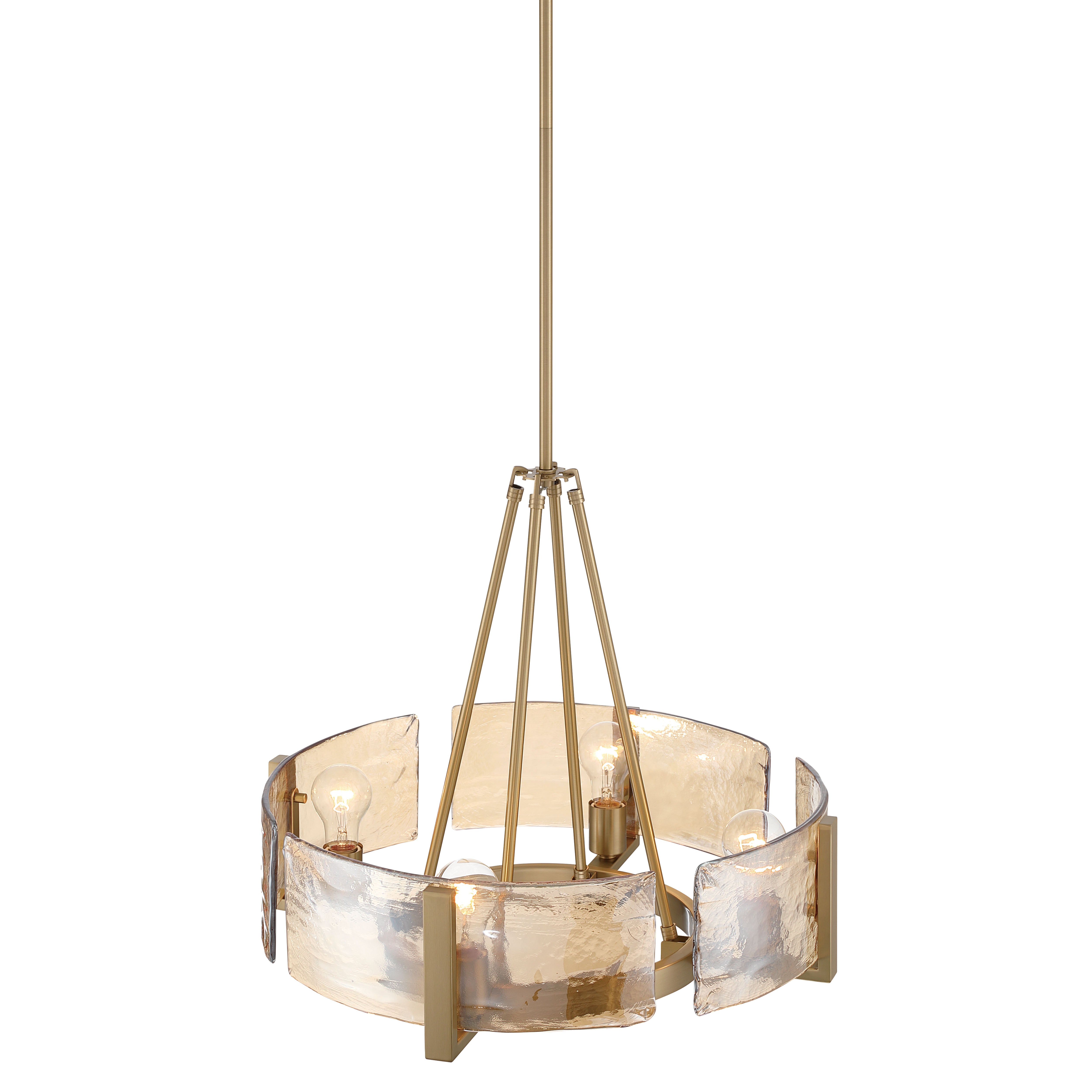 Aenon 4-Light Chandelier in Brushed Champagne Brass with Amber Water Glass - - Golden Lighting