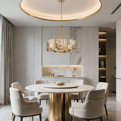 Aenon 4-Light Chandelier in Brushed Champagne Brass with Amber Water Glass - - Golden Lighting