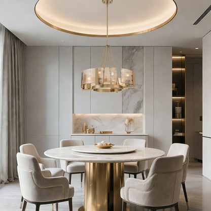 Aenon 4-Light Chandelier in Brushed Champagne Brass with Amber Water Glass - - Golden Lighting