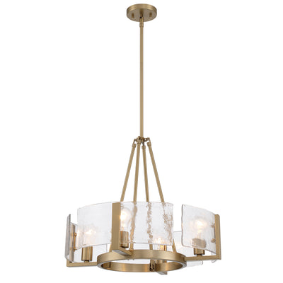 Aenon 4-Light Chandelier in Brushed Champagne Brass with Hammered Water Glass - - Golden Lighting
