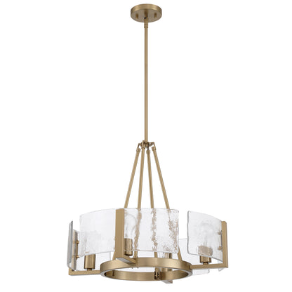 Aenon 4-Light Chandelier in Brushed Champagne Brass with Hammered Water Glass - - Golden Lighting