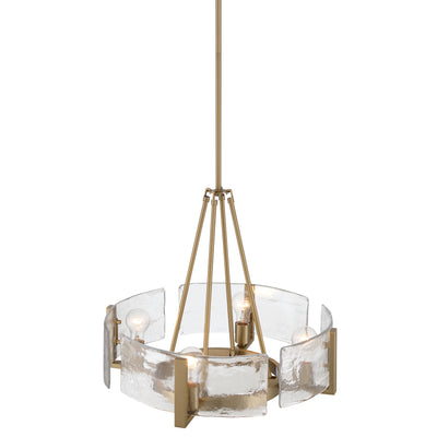 Aenon 4-Light Chandelier in Brushed Champagne Brass with Hammered Water Glass - - Golden Lighting