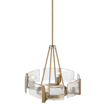 Aenon 4-Light Chandelier in Brushed Champagne Brass with Hammered Water Glass - - Golden Lighting