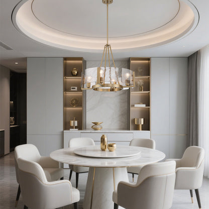 Aenon 4-Light Chandelier in Brushed Champagne Brass with Hammered Water Glass - - Golden Lighting