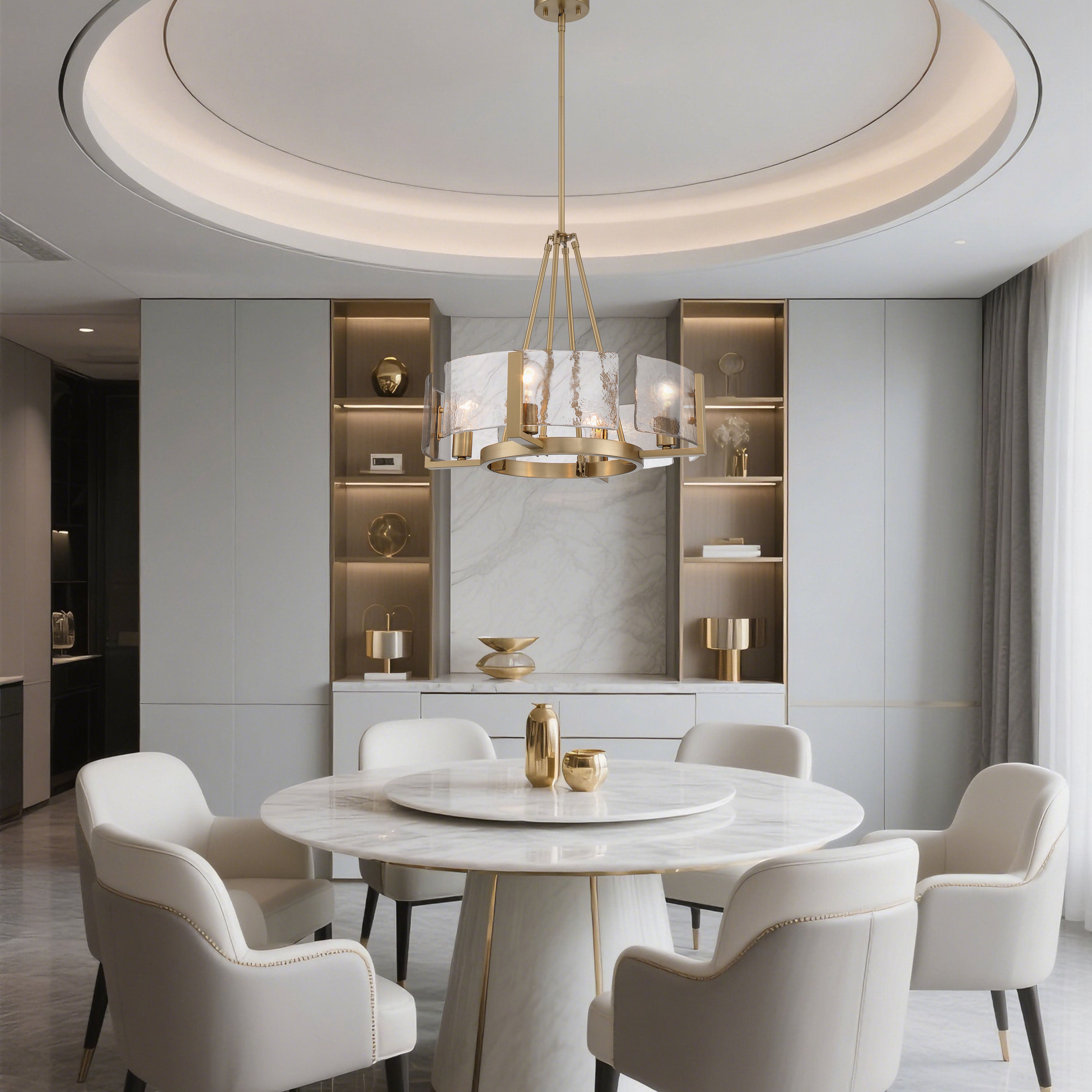 Aenon 4-Light Chandelier in Brushed Champagne Brass with Hammered Water Glass - - Golden Lighting