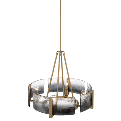 Aenon 4-Light Chandelier in Brushed Champagne Brass with Smokey Water Glass - - Golden Lighting