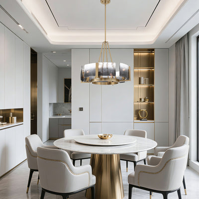 Aenon 4-Light Chandelier in Brushed Champagne Brass with Smokey Water Glass - - Golden Lighting