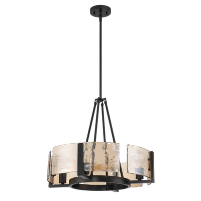 Aenon 4-Light Chandelier in Matte Black with Amber Water Glass - - Golden Lighting