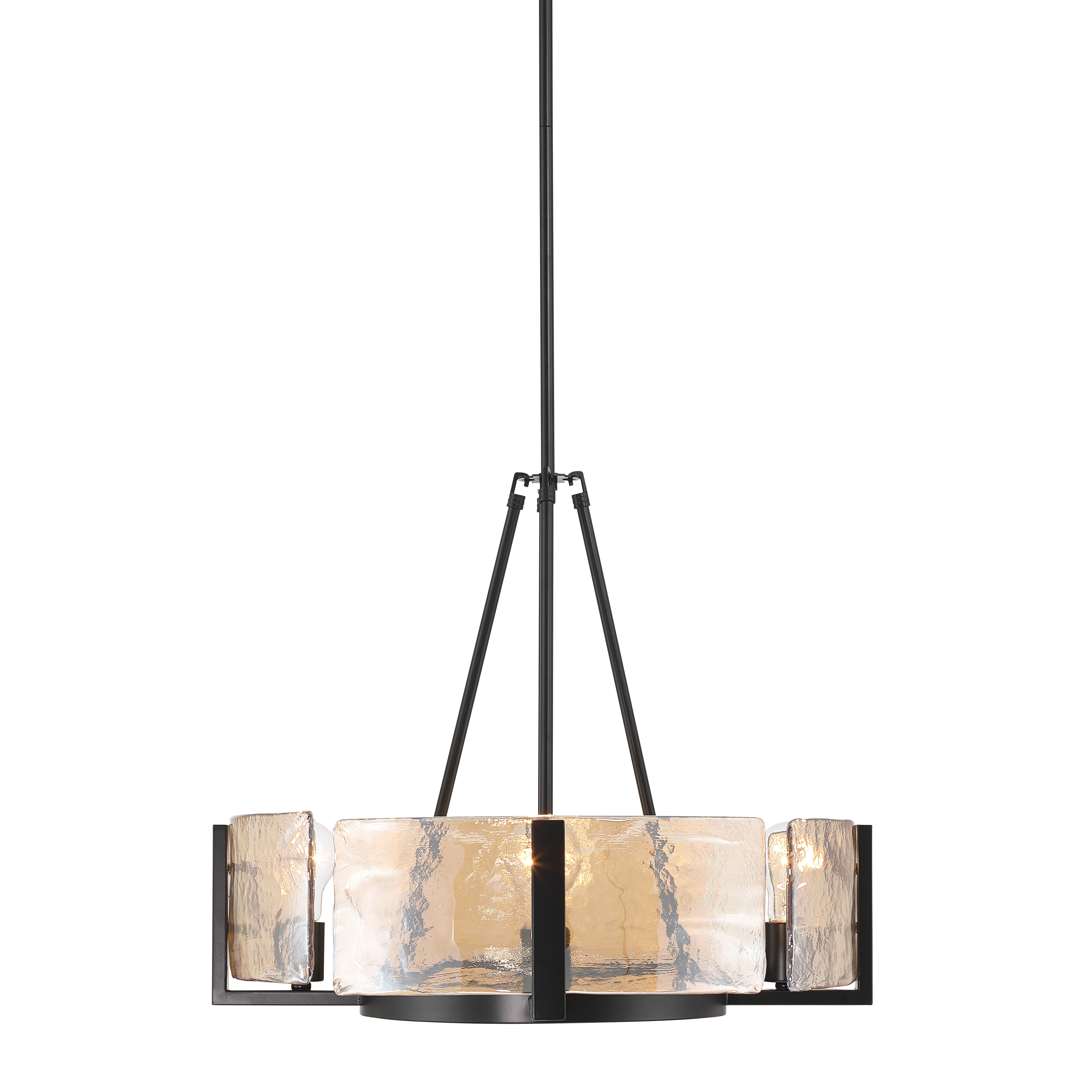 Aenon 4-Light Chandelier in Matte Black with Amber Water Glass - - Golden Lighting