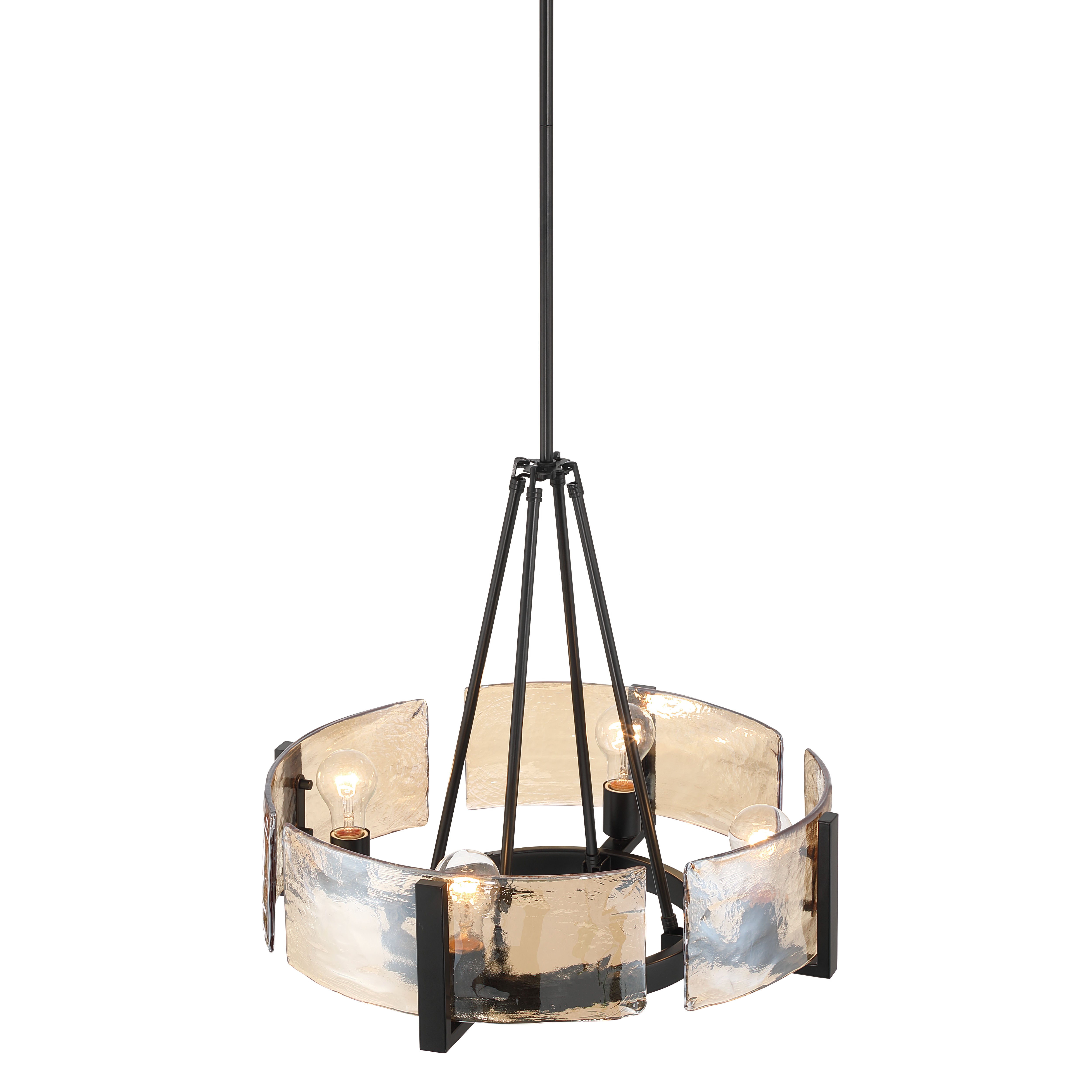 Aenon 4-Light Chandelier in Matte Black with Amber Water Glass - - Golden Lighting
