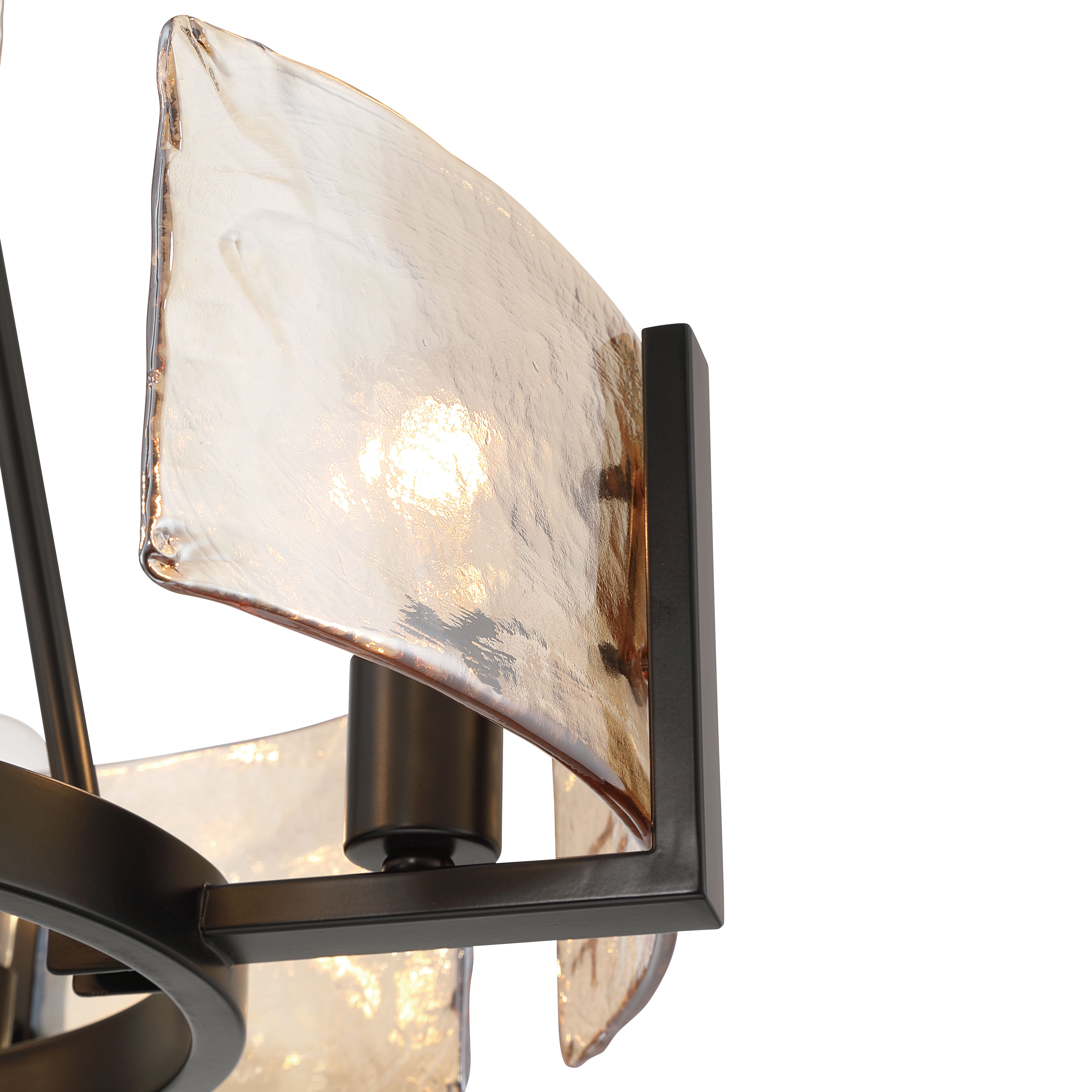 Aenon 4-Light Chandelier in Matte Black with Amber Water Glass - - Golden Lighting