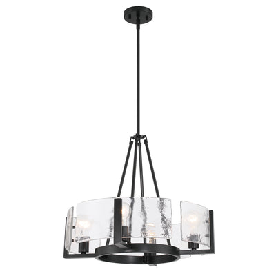 Aenon 4-Light Chandelier in Matte Black with Hammered Water Glass - - Golden Lighting
