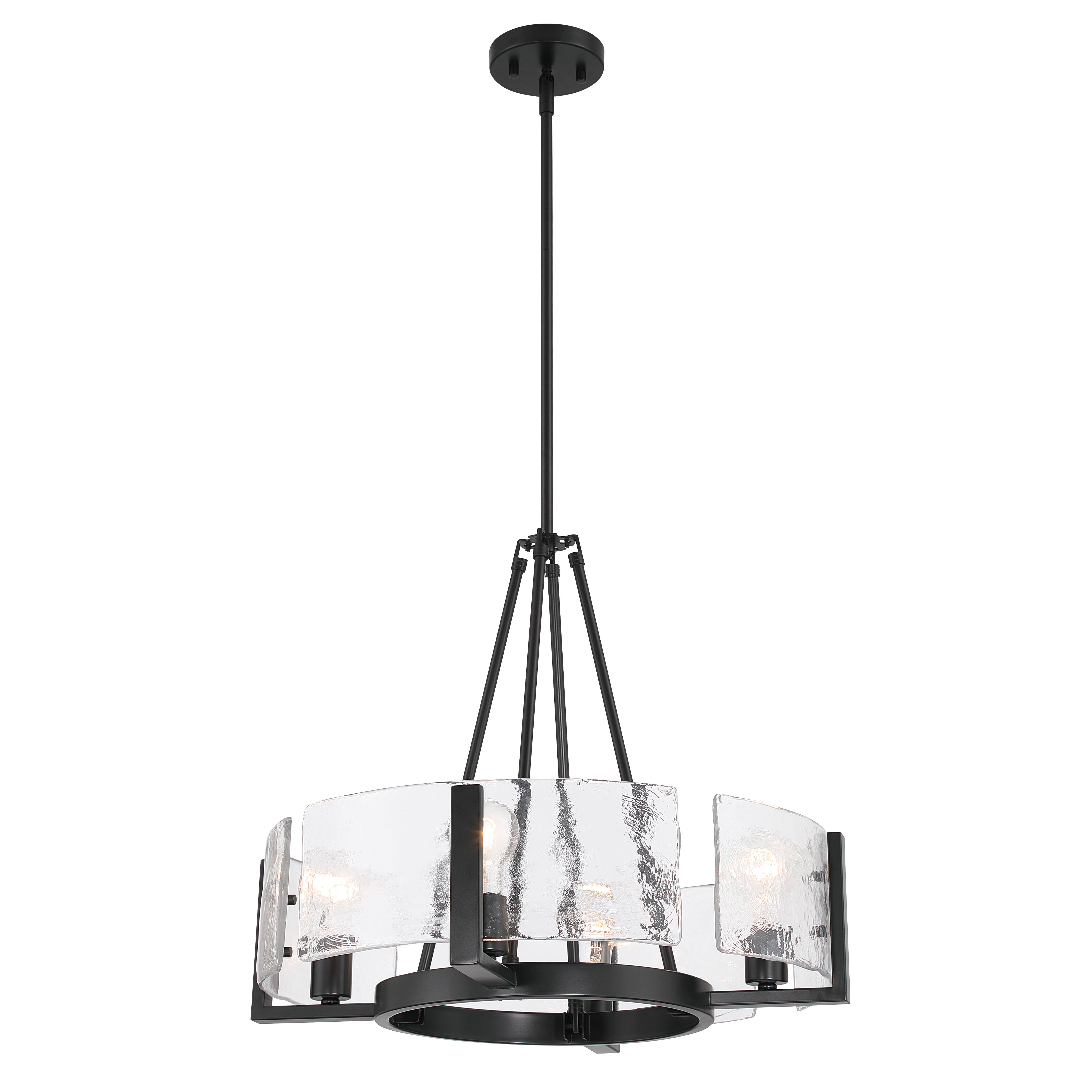 Aenon 4-Light Chandelier in Matte Black with Hammered Water Glass - - Golden Lighting