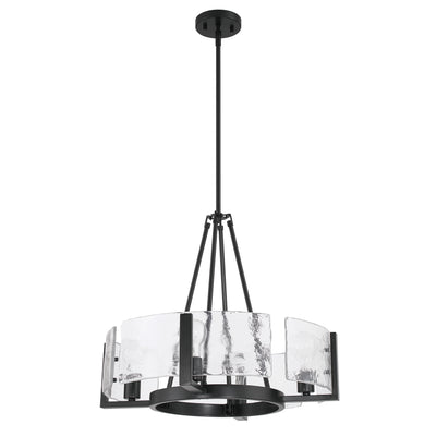 Aenon 4-Light Chandelier in Matte Black with Hammered Water Glass - - Golden Lighting