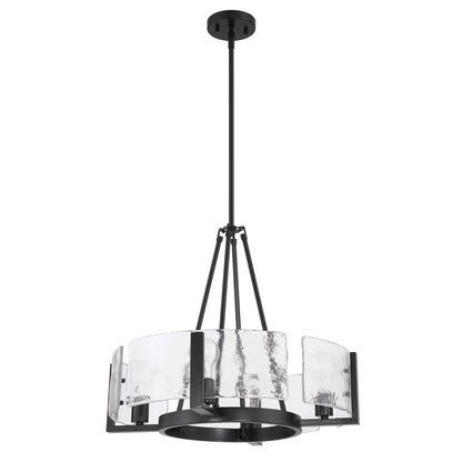 Aenon 4-Light Chandelier in Matte Black with Hammered Water Glass - - Golden Lighting