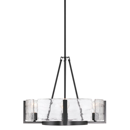 Aenon 4-Light Chandelier in Matte Black with Hammered Water Glass - - Golden Lighting