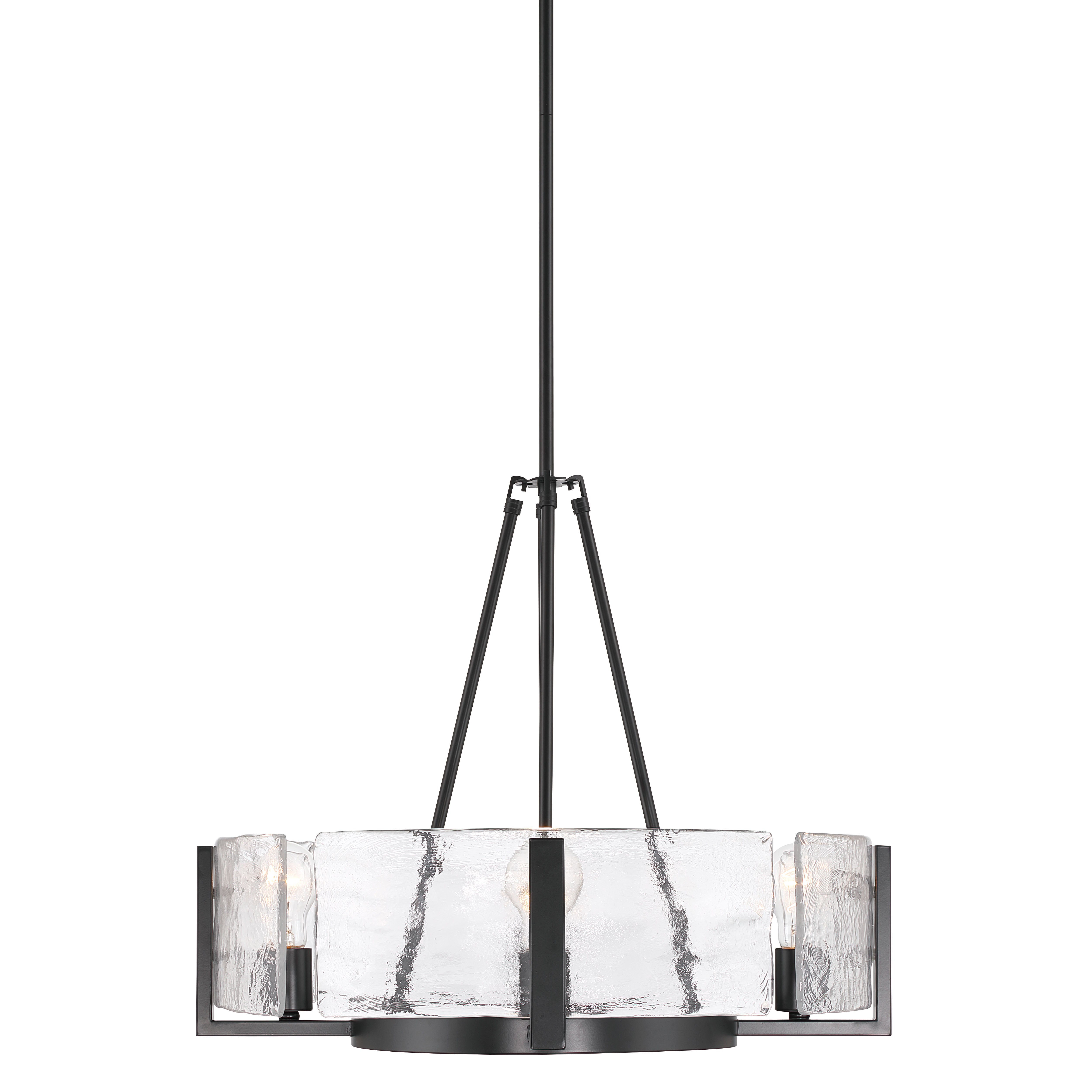 Aenon 4-Light Chandelier in Matte Black with Hammered Water Glass - - Golden Lighting