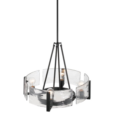 Aenon 4-Light Chandelier in Matte Black with Hammered Water Glass - - Golden Lighting