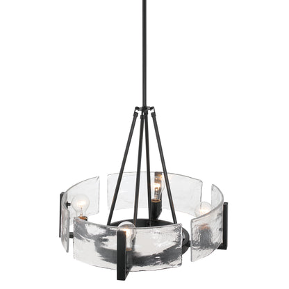 Aenon 4-Light Chandelier in Matte Black with Hammered Water Glass - - Golden Lighting