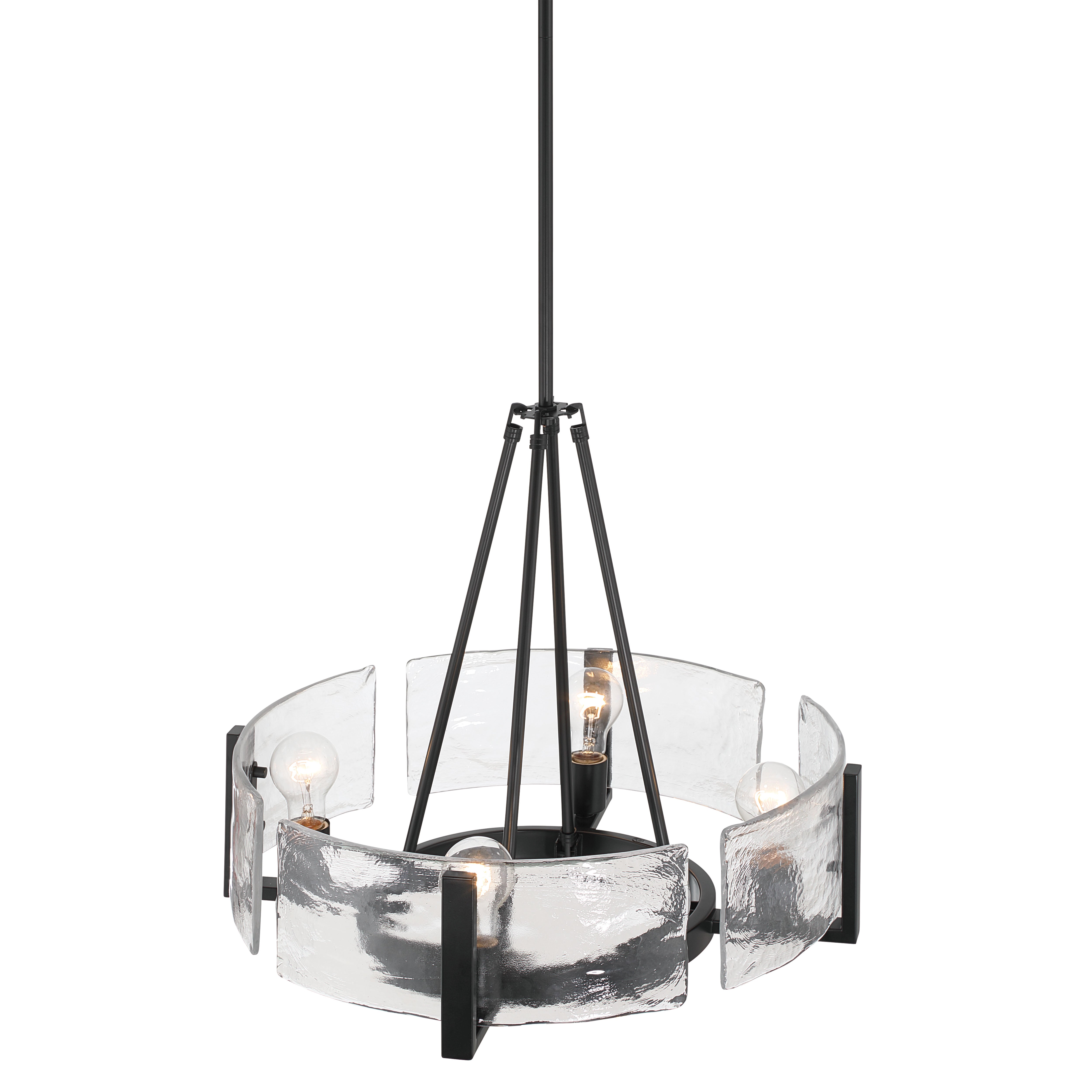 Aenon 4-Light Chandelier in Matte Black with Hammered Water Glass - - Golden Lighting