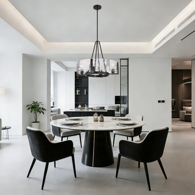 Aenon 4-Light Chandelier in Matte Black with Hammered Water Glass - - Golden Lighting