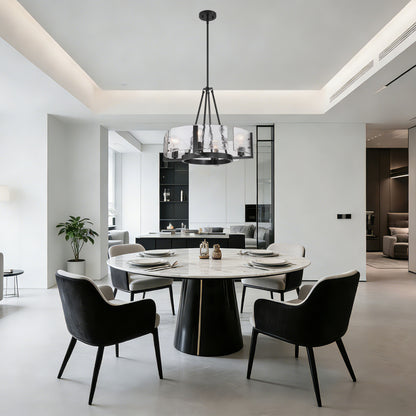 Aenon 4-Light Chandelier in Matte Black with Hammered Water Glass - - Golden Lighting