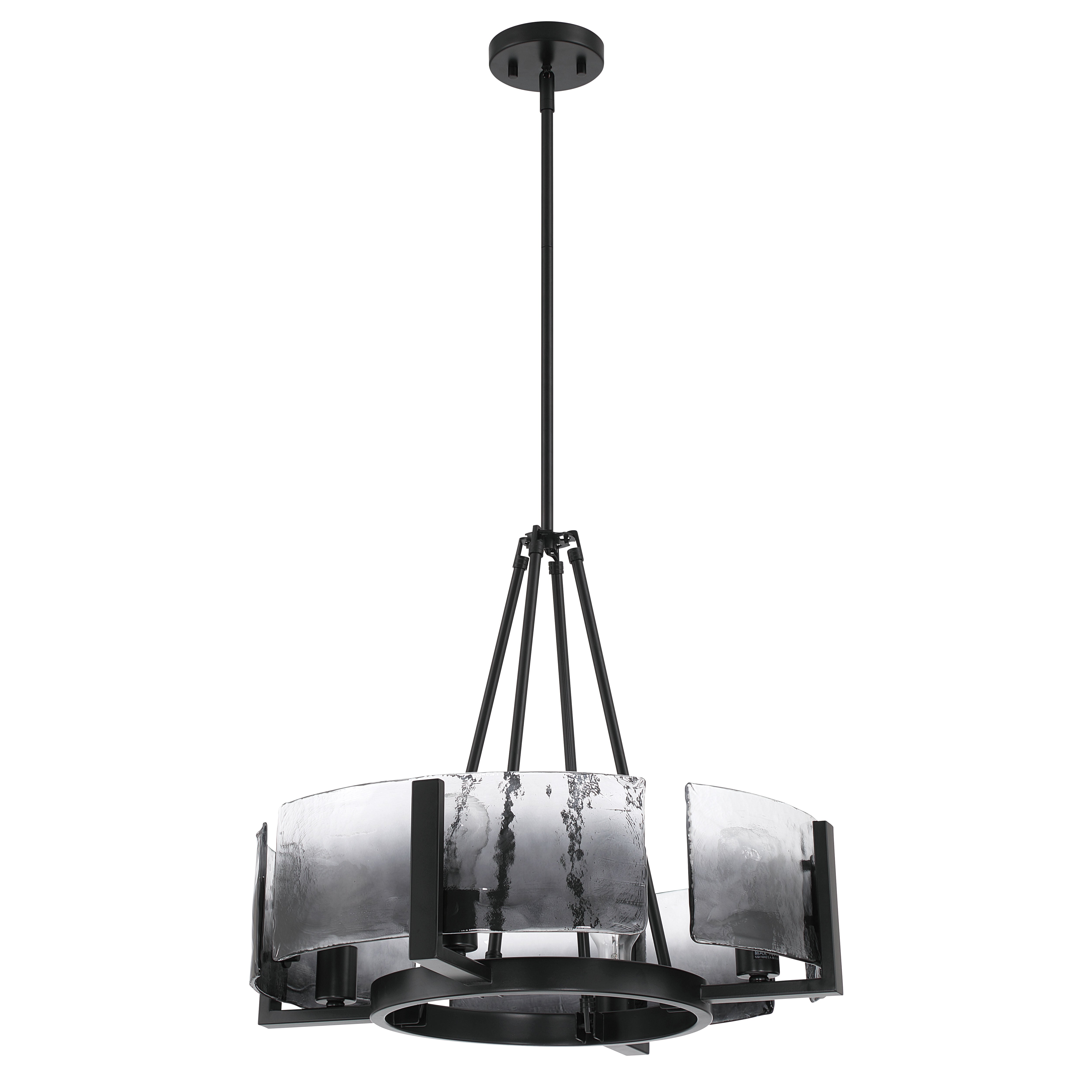 Aenon 4-Light Chandelier in Matte Black with Smokey Water Glass - - Golden Lighting