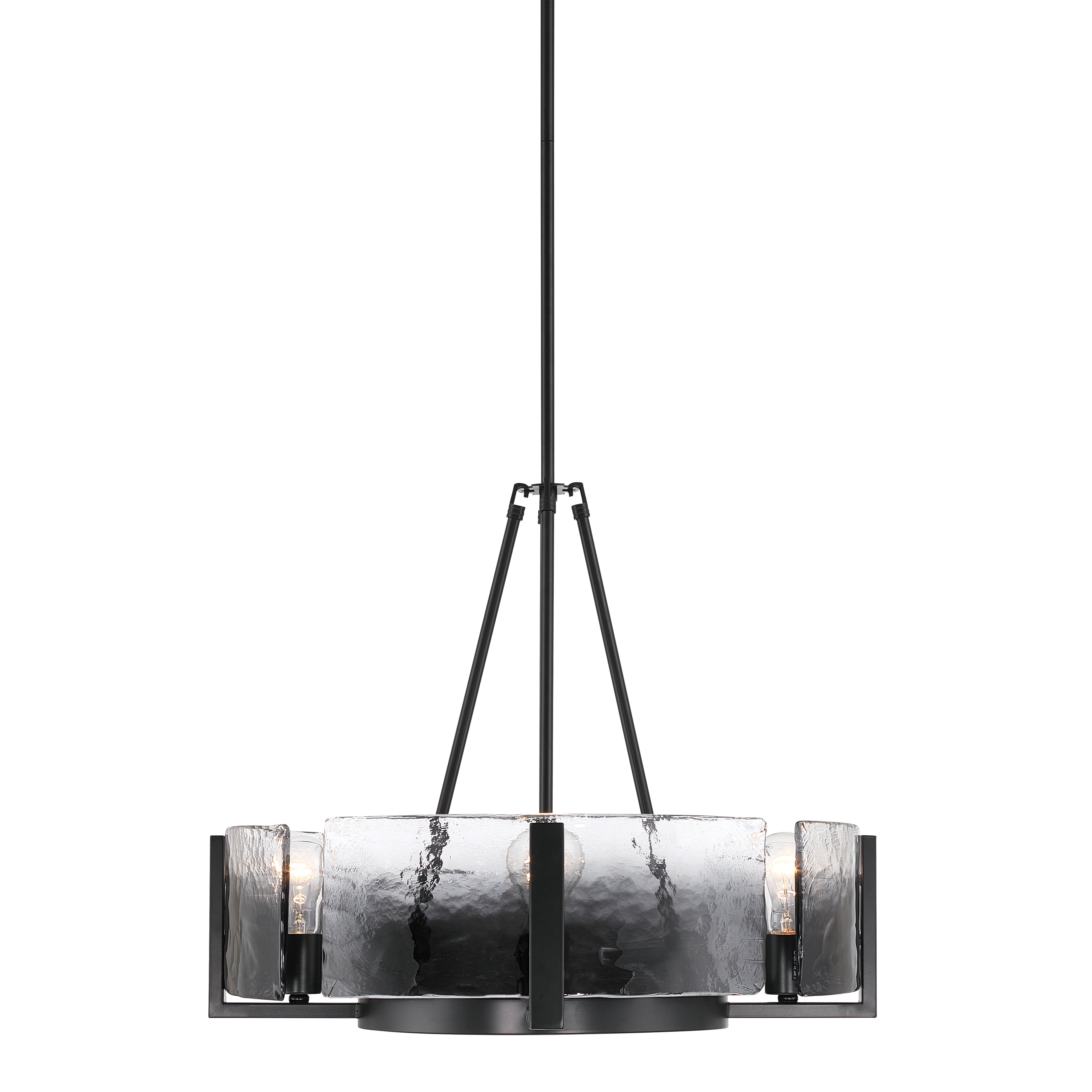 Aenon 4-Light Chandelier in Matte Black with Smokey Water Glass - - Golden Lighting