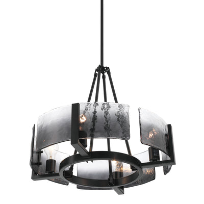 Aenon 4-Light Chandelier in Matte Black with Smokey Water Glass - - Golden Lighting