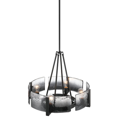 Aenon 4-Light Chandelier in Matte Black with Smokey Water Glass - - Golden Lighting