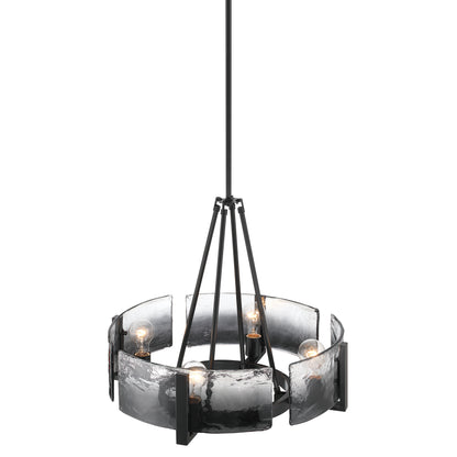 Aenon 4-Light Chandelier in Matte Black with Smokey Water Glass - - Golden Lighting