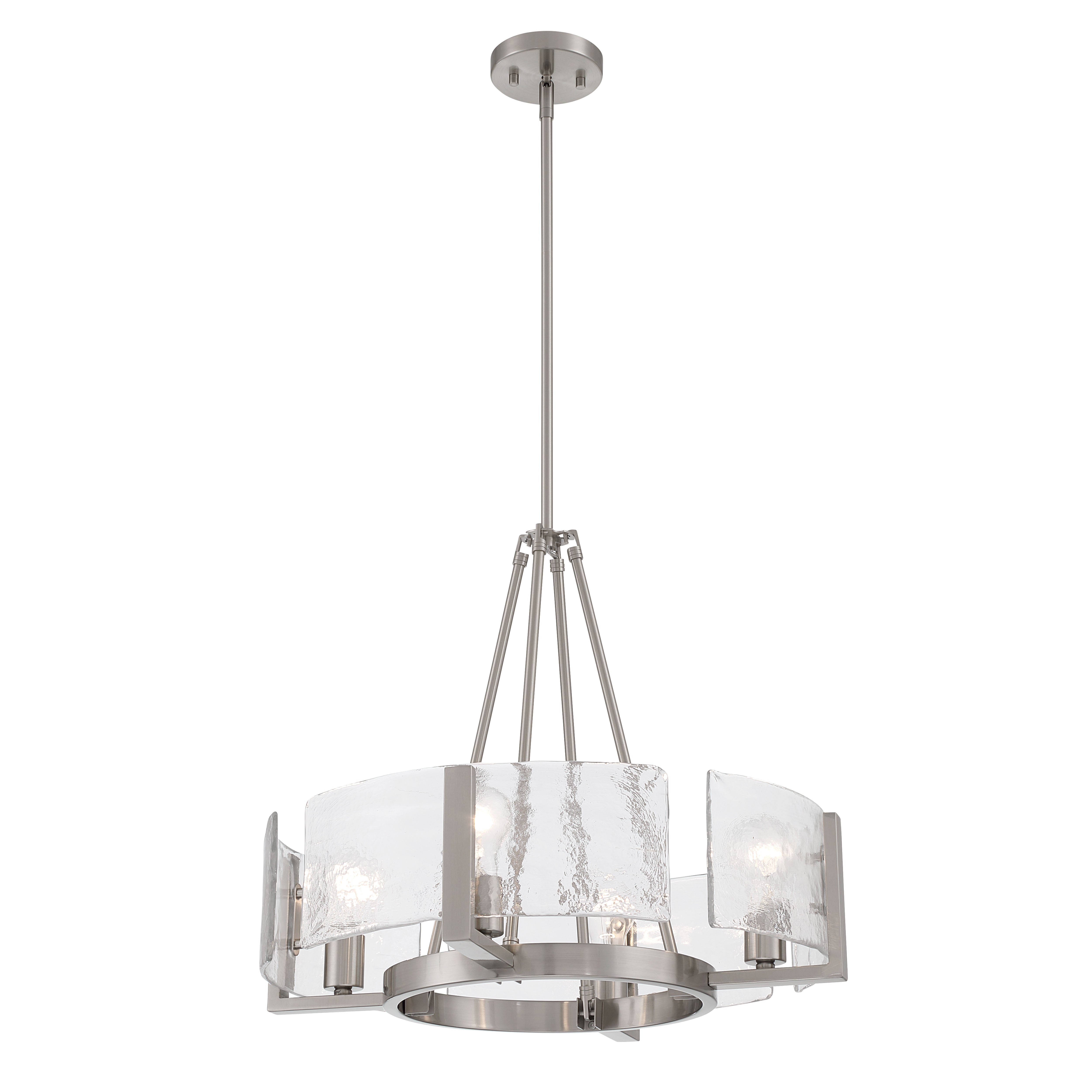 Aenon 4-Light Chandelier in Pewter with Hammered Water Glass - - Golden Lighting