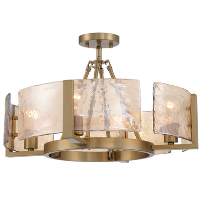 Aenon 4-light Semi-Flush Mount in Brushed Champagne Brass with Amber Water Glass - - Golden Lighting