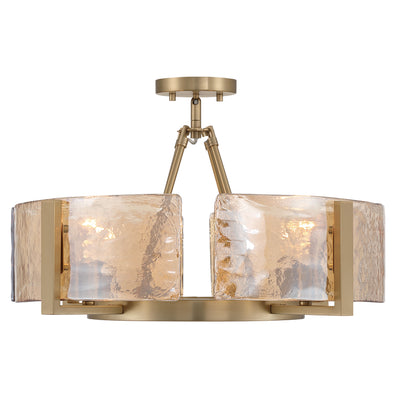Aenon 4-light Semi-Flush Mount in Brushed Champagne Brass with Amber Water Glass - - Golden Lighting