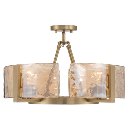 Aenon 4-light Semi-Flush Mount in Brushed Champagne Brass with Amber Water Glass - - Golden Lighting
