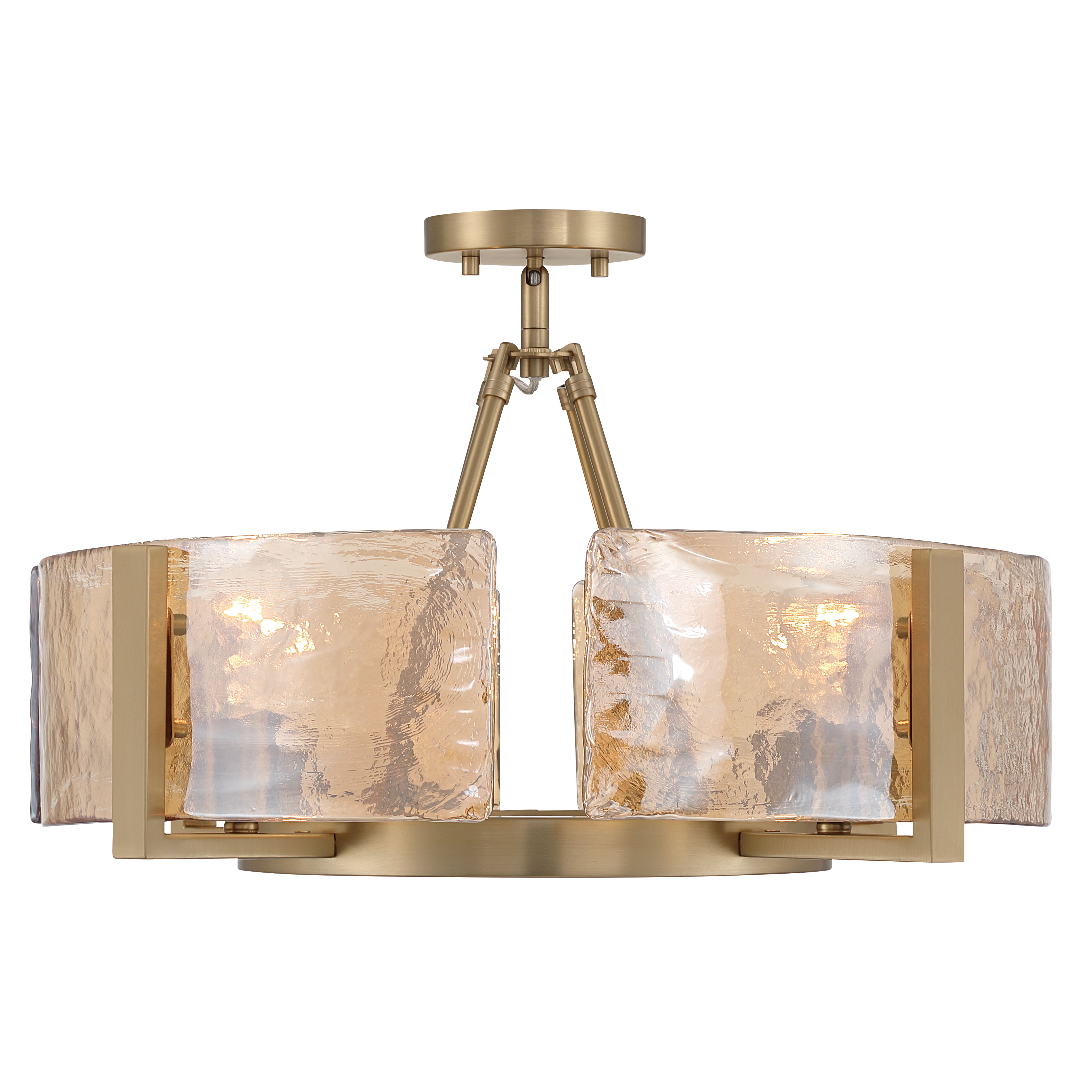 Aenon 4-light Semi-Flush Mount in Brushed Champagne Brass with Amber Water Glass - - Golden Lighting