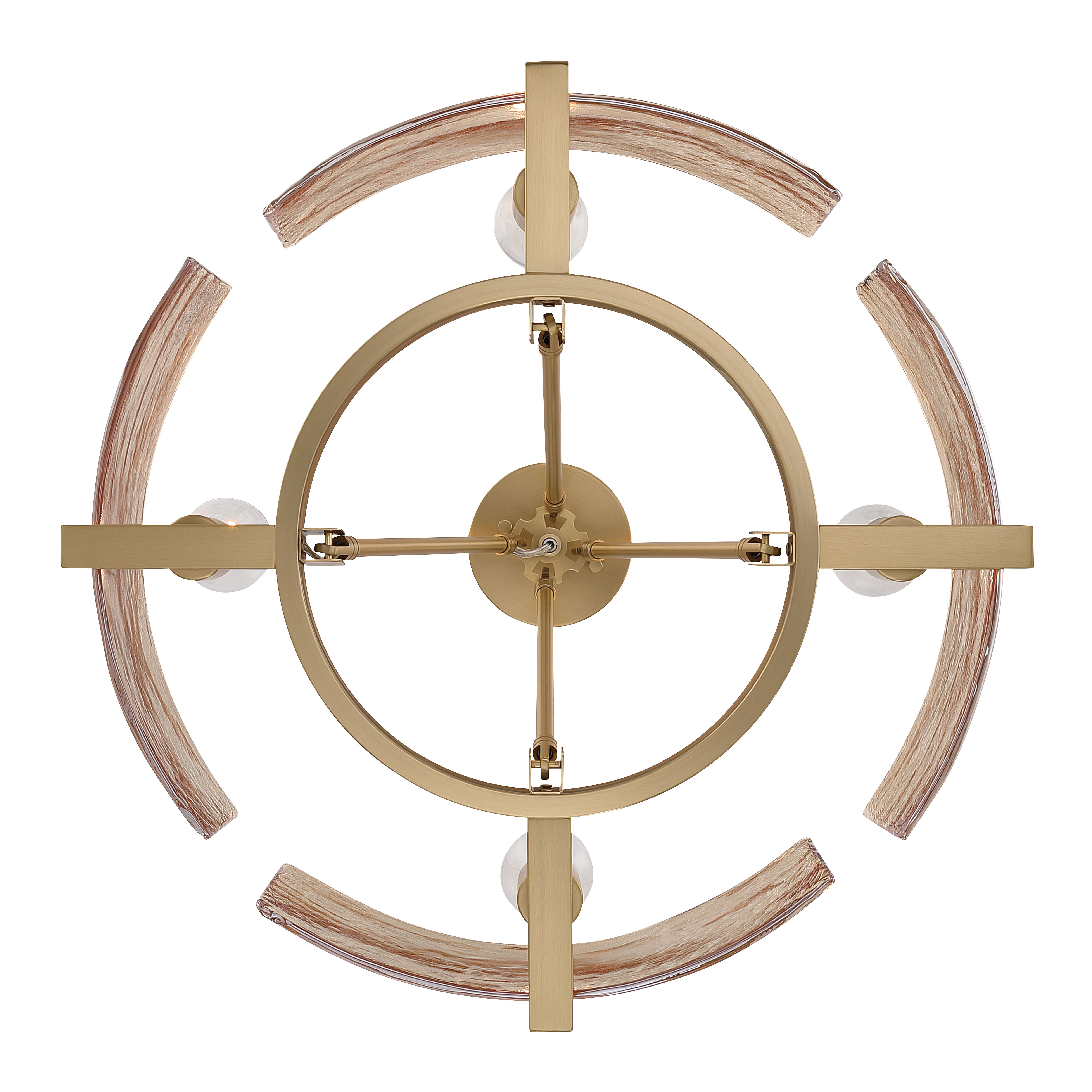 Aenon 4-light Semi-Flush Mount in Brushed Champagne Brass with Amber Water Glass - - Golden Lighting