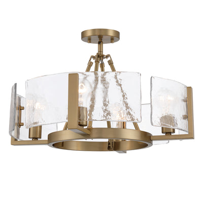 Aenon 4-light Semi-Flush Mount in Brushed Champagne Brass with Hammered Water Glass - - Golden Lighting
