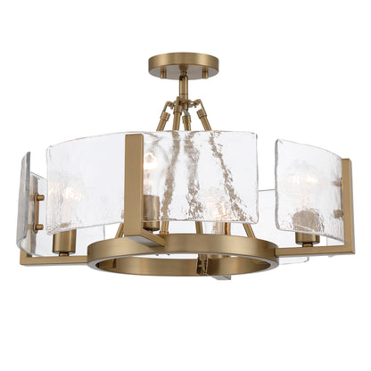 Aenon 4-light Semi-Flush Mount in Brushed Champagne Brass with Hammered Water Glass - - Golden Lighting