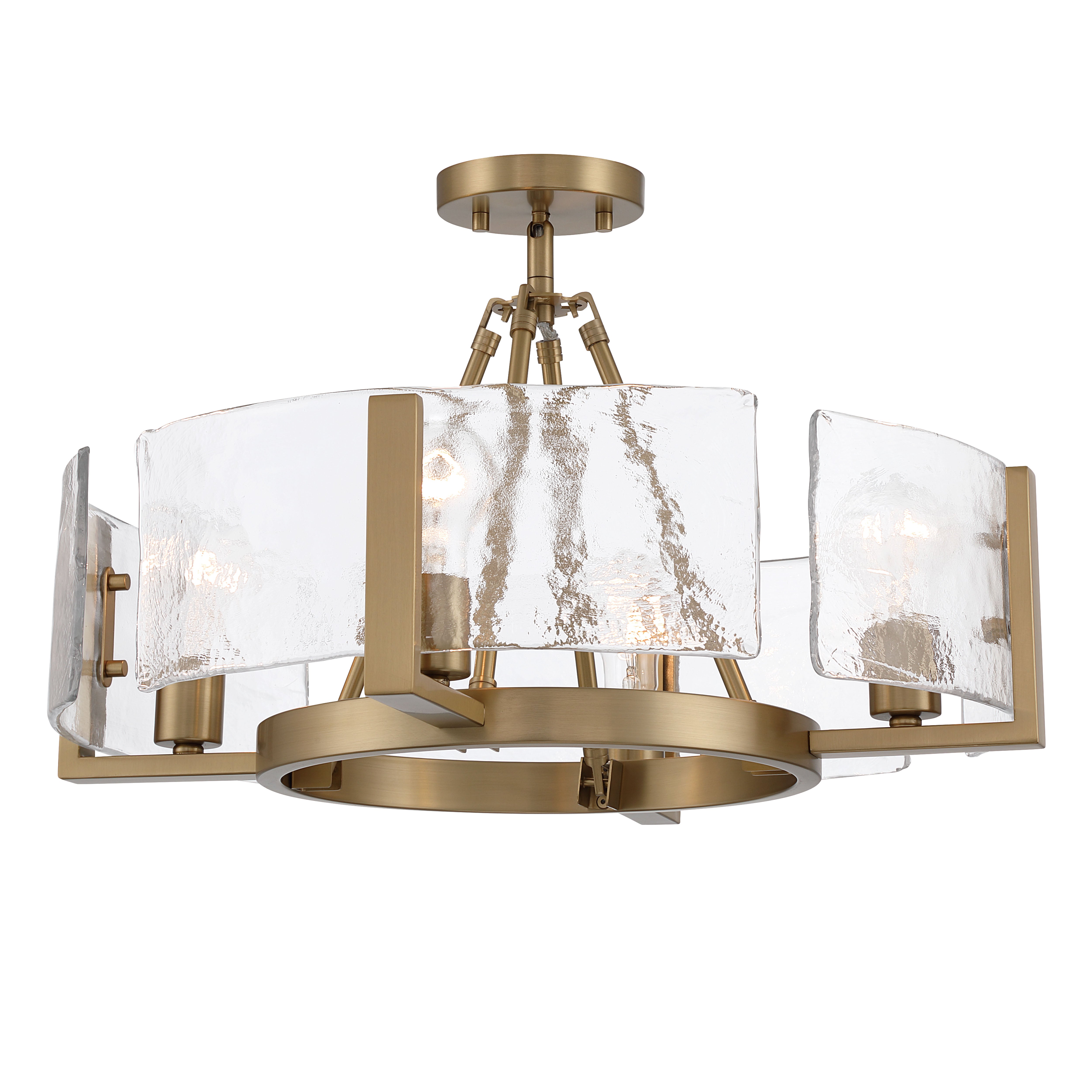 Aenon 4-light Semi-Flush Mount in Brushed Champagne Brass with Hammered Water Glass - - Golden Lighting