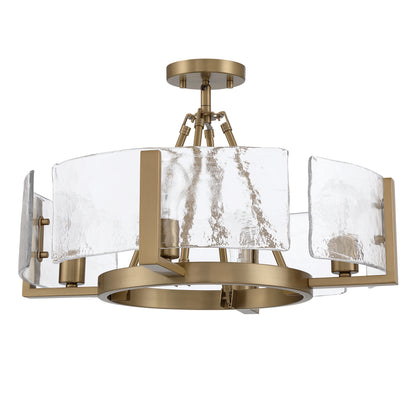 Aenon 4-light Semi-Flush Mount in Brushed Champagne Brass with Hammered Water Glass - - Golden Lighting