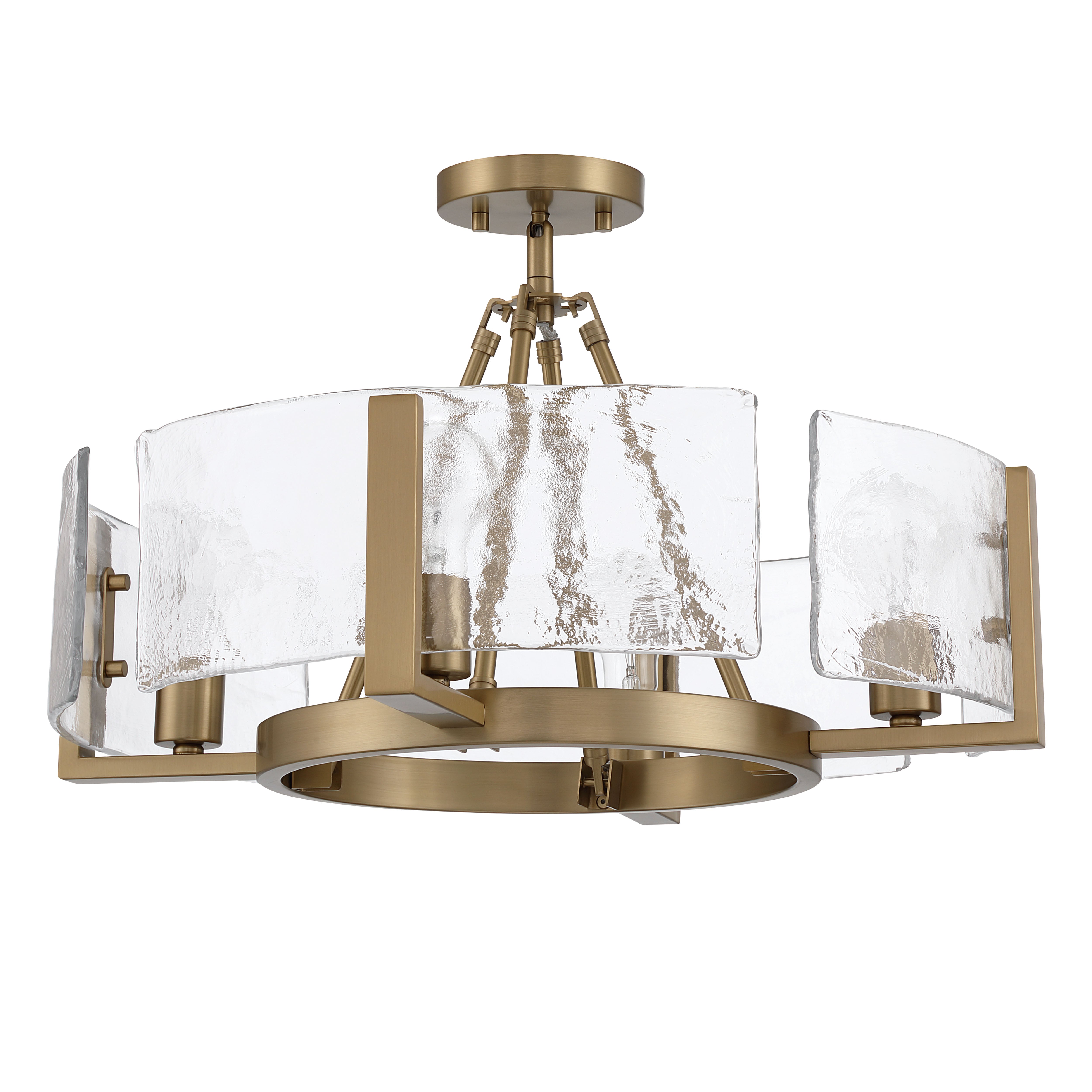 Aenon 4-light Semi-Flush Mount in Brushed Champagne Brass with Hammered Water Glass - - Golden Lighting