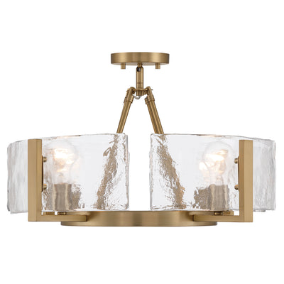 Aenon 4-light Semi-Flush Mount in Brushed Champagne Brass with Hammered Water Glass - - Golden Lighting