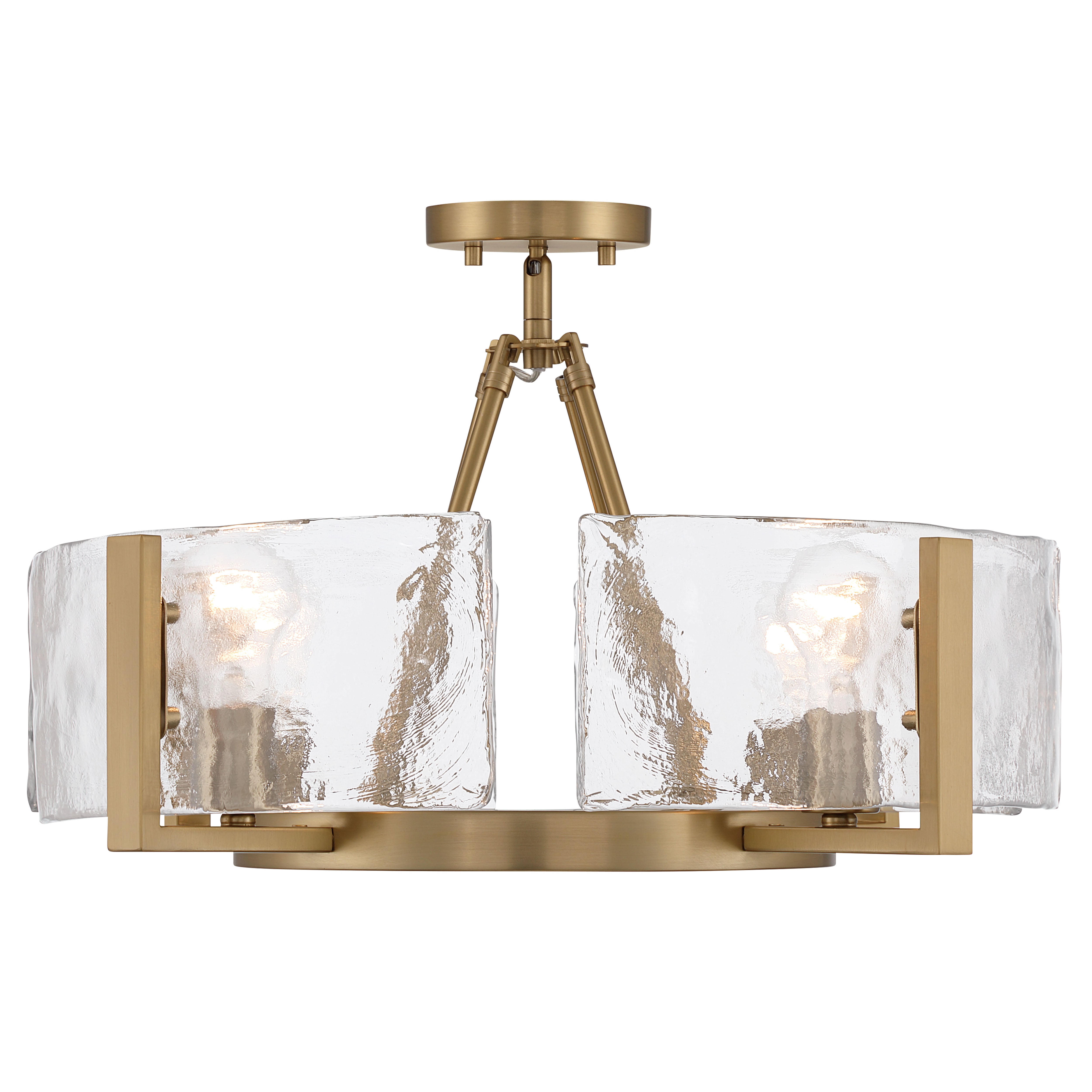Aenon 4-light Semi-Flush Mount in Brushed Champagne Brass with Hammered Water Glass - - Golden Lighting