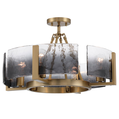 Aenon 4-light Semi-Flush Mount in Brushed Champagne Brass with Smokey Water Glass - - Golden Lighting