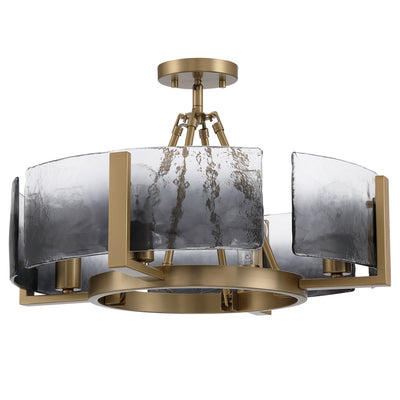 Aenon 4-light Semi-Flush Mount in Brushed Champagne Brass with Smokey Water Glass - - Golden Lighting