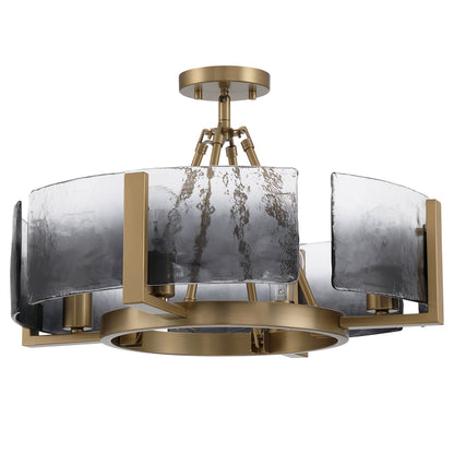 Aenon 4-light Semi-Flush Mount in Brushed Champagne Brass with Smokey Water Glass - - Golden Lighting